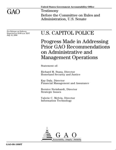 U. S. Capitol Police: Progress Made in Addressing Prior Recommendations on Administrative and Management Operations Congressional Testimony
