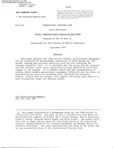 China Macroeconomic Cycles in the 1980's