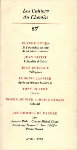 Les cahiers du Chemin N° 3, Avril 1968
