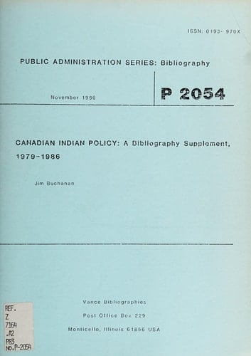 Canadian Indian Policy A Bibliography Supplement, 1979-1986