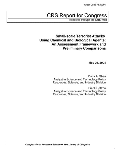 Small-Scale Terrorist Attacks Using Chemical and Biological (C/B) Agents An Assessment Framework and Preliminary Comparisons
