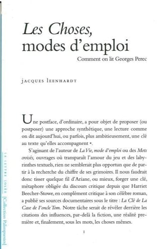 Les choses, modes d'emploi comment on lit Georges Perec