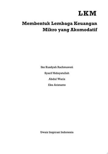 LKM Membentuk Lembaga Keuangan Mikro yang Akomodatif