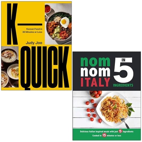 K-Quick Korean Food in 30 Minutes or Less & Nom Nom Italy In 5 Ingredients 2 Books Collection Set