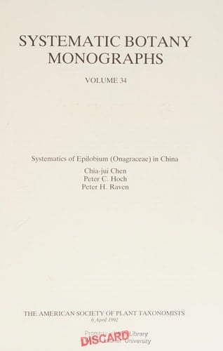 Systematic Botany Monographs Monographic Series of the American Society of Plant Taxonomists