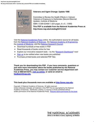 Veterans and Agent Orange Update 1998