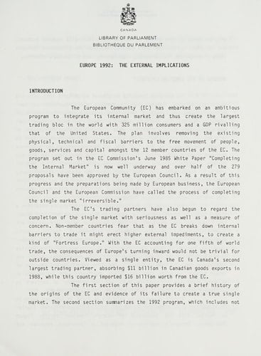 Europe 1992 The External Implications