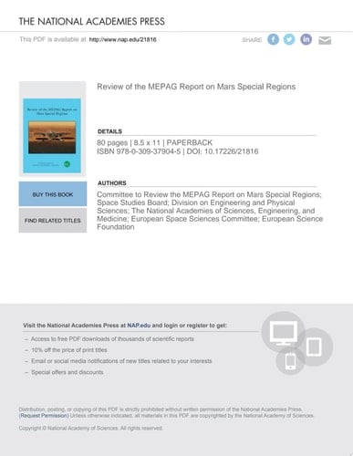 Review of the MEPAG Report on Mars Special Regions