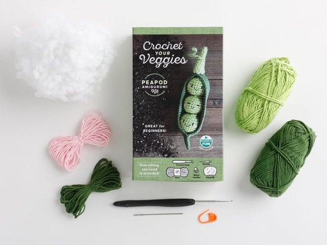 Crochet Your Veggies Amigurumi Kit Peapod Everything You Need Is Included: 100%-Cotton Yarn, Crochet Hook, Stitch Marker, Tapestry Needle, Fiberfill, Step-By-Step Leaflet, and Exclusive Instruction Videos; Beginner Friendly!