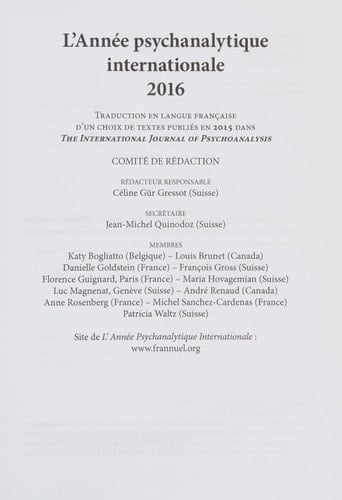 L'année psychanalytique internationale 2016