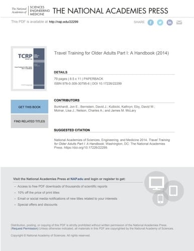 Travel Training for Older Adults Part I: A Handbook