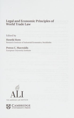 Legal and Economic Principles of World Trade Law