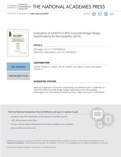 Calibration of AASHTO LRFD Concrete Bridge Design Specifications for Serviceability