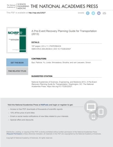 A Pre-Event Recovery Planning Guide for Transportation