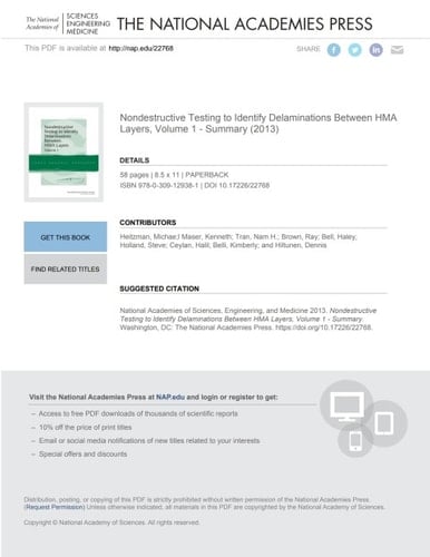 Nondestructive Testing to Identify Delaminations Between HMA Layers, Volume 1 - Summary