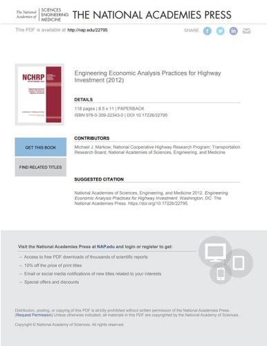 Engineering Economic Analysis Practices for Highway Investment