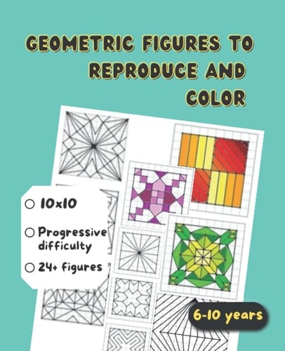 Geometric figures to reproduce and colour: Symmetry drawings for children