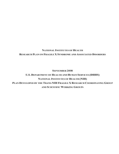 Research Plan on Fragile X Syndrome and Associated Disorders