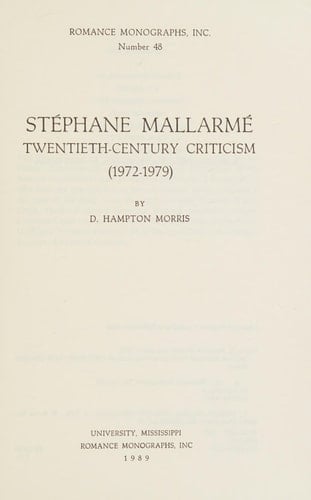 Twentieth Century Criticism, 1972-1979 (ROMANCE MONOGRAPHS, INC)
