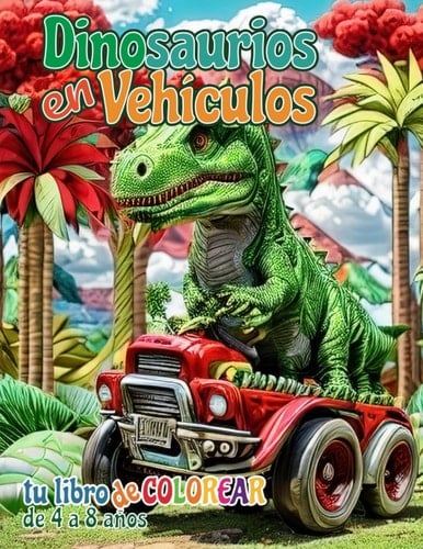 Dinosaurios en vehiculos. Libro de colorear dinosaurios para niños de 4 a 8 Años.: 65 páginas para colorear dinosaurios en vehiculos en bonitos paisajes (Spanish Edition)