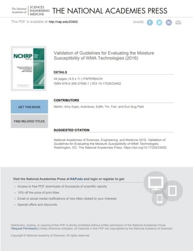 Validation of Guidelines for Evaluating the Moisture Susceptibility of WMA Technologies