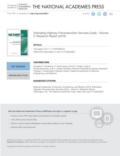 Estimating Highway Preconstruction Services Costs - Volume 2: Research Report