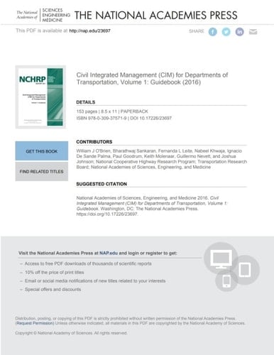 Civil Integrated Management (CIM) for Departments of Transportation, Volume 1: Guidebook