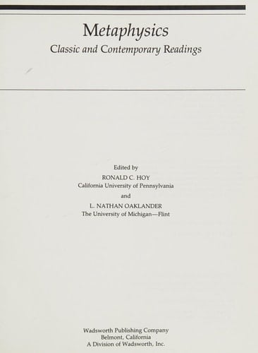 METAPHYSICS: CLASSIC & CONTEMPORARY RDGS