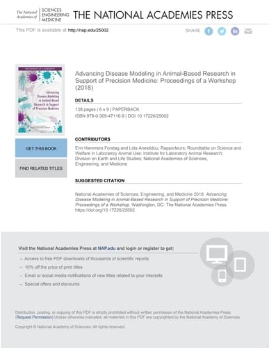 Advancing Disease Modeling in Animal-Based Research in Support of Precision Medicine Proceedings of a Workshop