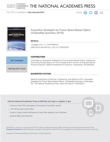 Acquisition Strategies for Future Space-Based Optics Unclassified Summary