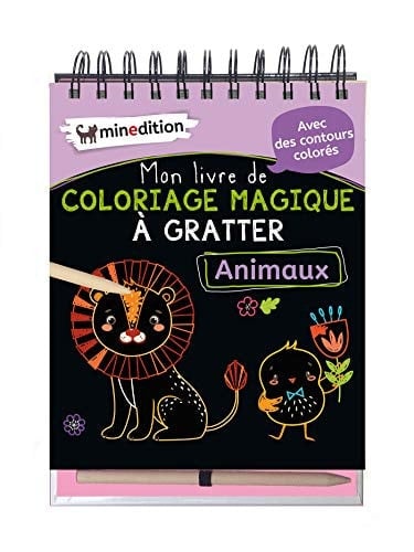 Mon livre de coloriage magique à gratter Animaux Avec un crayon en bois