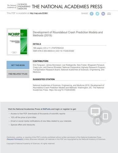Development of Roundabout Crash Prediction Models and Methods