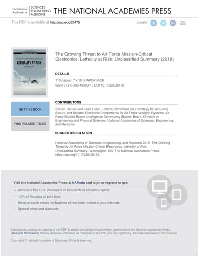 The Growing Threat to Air Force Mission-Critical Electronics Lethality at Risk: Unclassified Summary