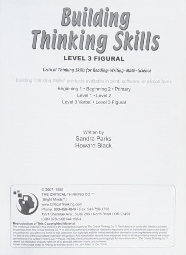 Building Thinking Skills Book 3: Figural Student Book with Answer Guide Grades 7-12