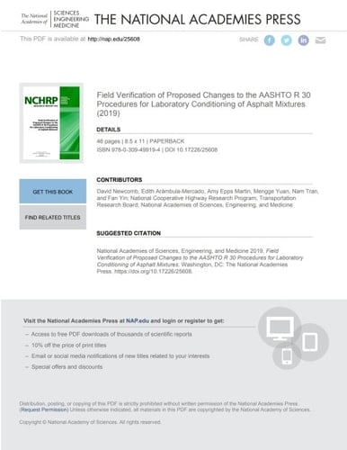 Field Verification of Proposed Changes to the AASHTO R 30 Procedures for Laboratory Conditioning of Asphalt Mixtures