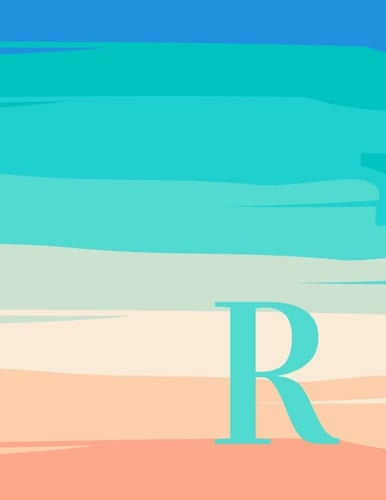 Notebook: Beach Themed Monogram Notebook Journal Letter R . 8.5 x 11” lined, 100 pages