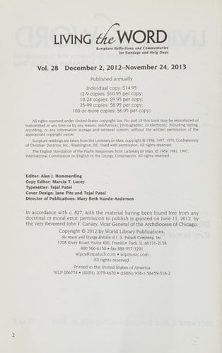 Living the Word, Year C Scripture Reflections and Commentaries for Sundays and Holy Days, Vol. 28 December 2, 2012-November 24, 2013
