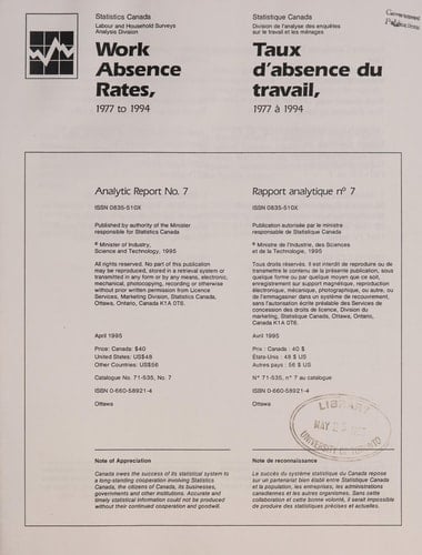 Taux D'absence Du Travail, 1977 À 1994