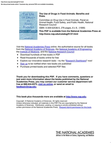 Use of Drugs in Food Animals Benefits and Risks