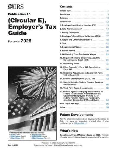 IRS Publication 15 (Circular E), Employer's Tax Guide (For use in 2026)