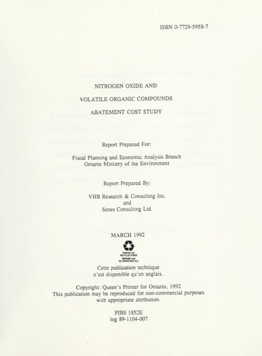 Nitrogen Oxide and Volatile Organic Compounds Abatement Cost Study