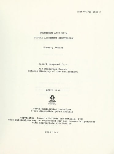Countdown Acid Rain Future Abatement Strategies : Summary Report