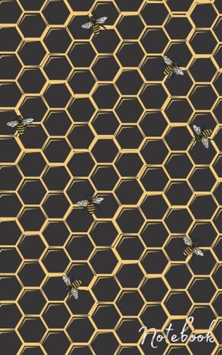 Notebook: Black and Gold Bee and Honeycomb Print