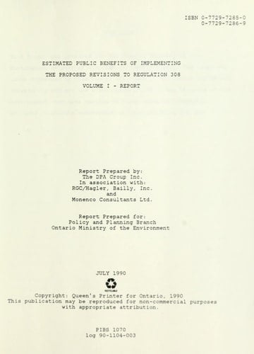 Estimated Public Benefits of Implementing the Proposed Revisions to Regulation 308 : Report