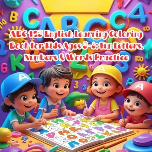 ABC 123 English Learning Coloring Book for Kids Ages 3-8: Fun Letters, Numbers & Words Practice: An Educational Coloring Book with Alphabet Letters, Numbers 0-10, Preschool, and Kindergarten Kids