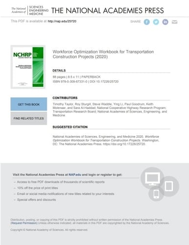 Workforce Optimization Workbook for Transportation Construction Projects