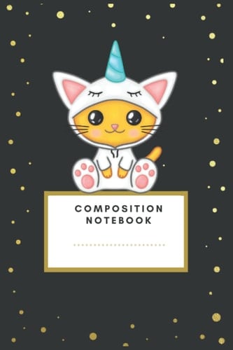 Primary Composition Notebook Grades K-2: Cute Unicorn Cat Primary Ruled Lines Composition Notebook | With Picture Space and Dotted Midline | Draw and Write | School Exercise Book | 100 Story Pages
