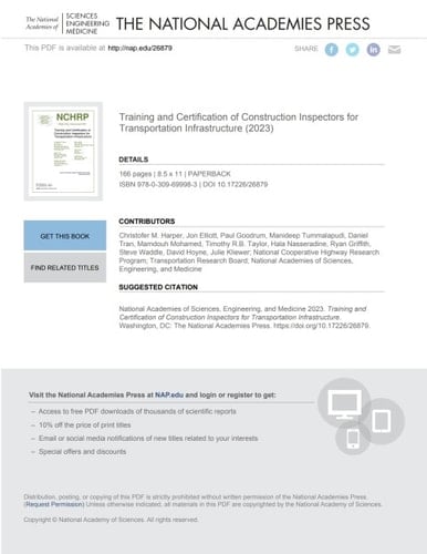 Training and Certification of Construction Inspectors for Transportation Infrastructure