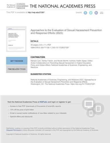 Approaches to the Evaluation of Sexual Harassment Prevention and Response Efforts