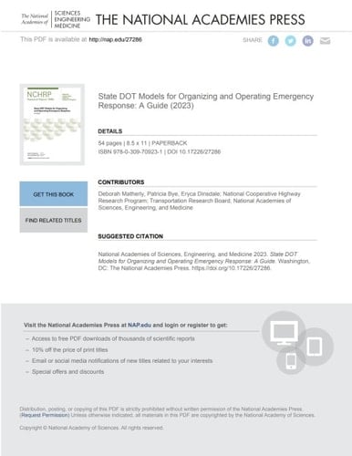 State DOT Models for Organizing and Operating Emergency Response: A Guide